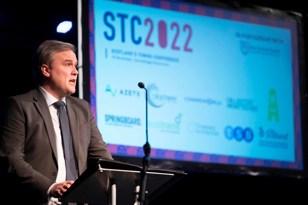 Tom Arthus MSP, addressing Scotland's Towns Conference 2022